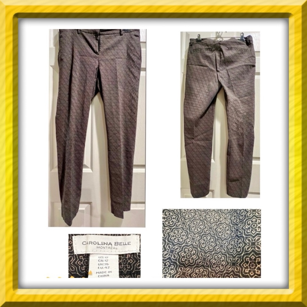 Pants - Carolina Belle stretchy pants - brown black w/pattern - size 12 BOGO